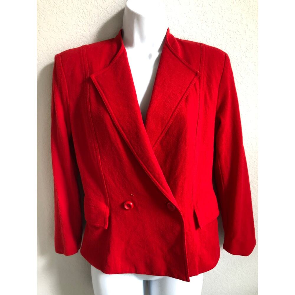 EUC Oscar De La Renta Jacket/Blazer Women's Red Button Down With Pockets Sz 4